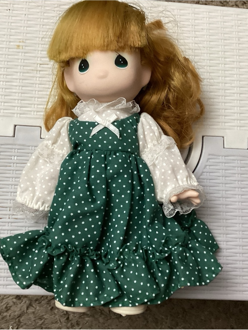 Precious Moments Green Polka Dot Dress Doll with White Blouse